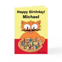 Carte d'anniversaire personnalisée Fête Pizza Chat