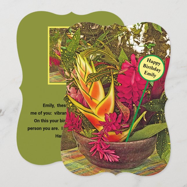 CARTE D'ANNIVERSAIRE PERSONNALISÉE/FLEURS TROPICAL (Devant / Derrière)