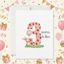 Carte d'anniversaire personnalisée Lapin 3 ans Fil