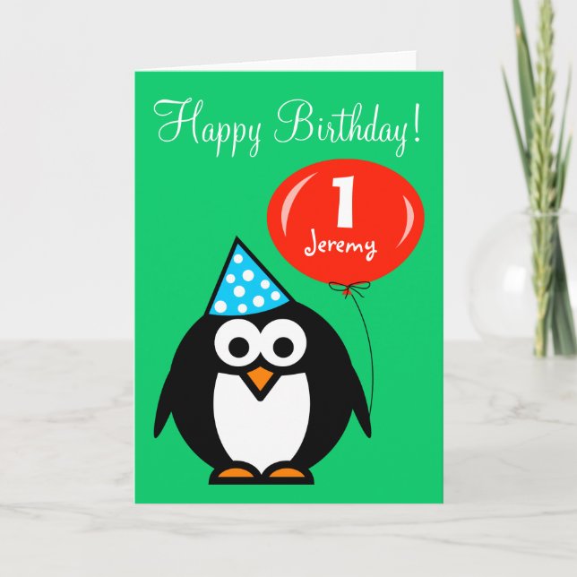 Carte d'anniversaire personnalisée | Manchot avec  (Devant)
