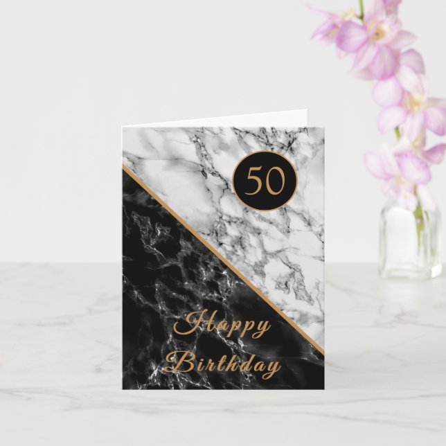 Carte d'anniversaire personnalisée Marbre noir bla (Orchidée)
