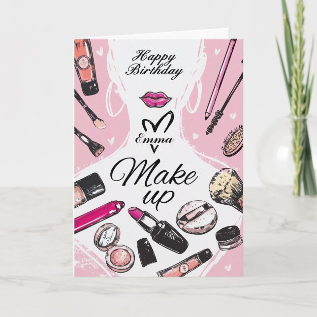 Carte d'anniversaire personnalisée pour maquillage (Devant)