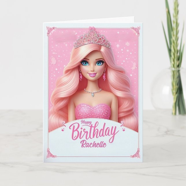 Carte d'anniversaire personnalisée Rose Princesse (Devant)