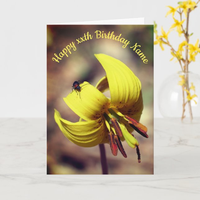 Carte D'Anniversaire Personnalisée Truite Lily Et  (Fleur jaune)