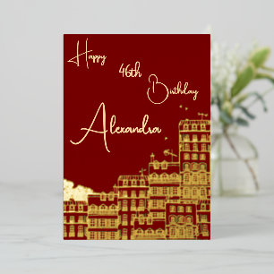 Carte d'anniversaire personnelle Maroon & Gold nom