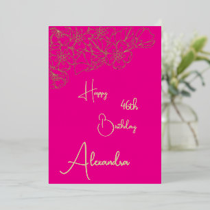 Carte d'anniversaire personnelle rose et or nommée