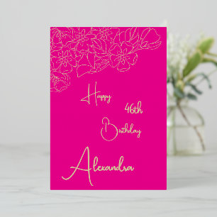 Carte d'anniversaire personnelle rose et or nommée