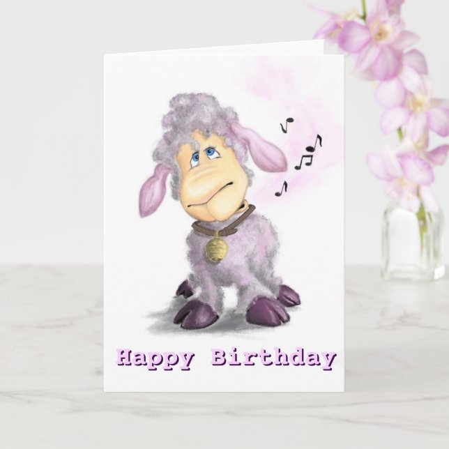 Carte d'anniversaire Petit agneau avec Bell (Orchidée)