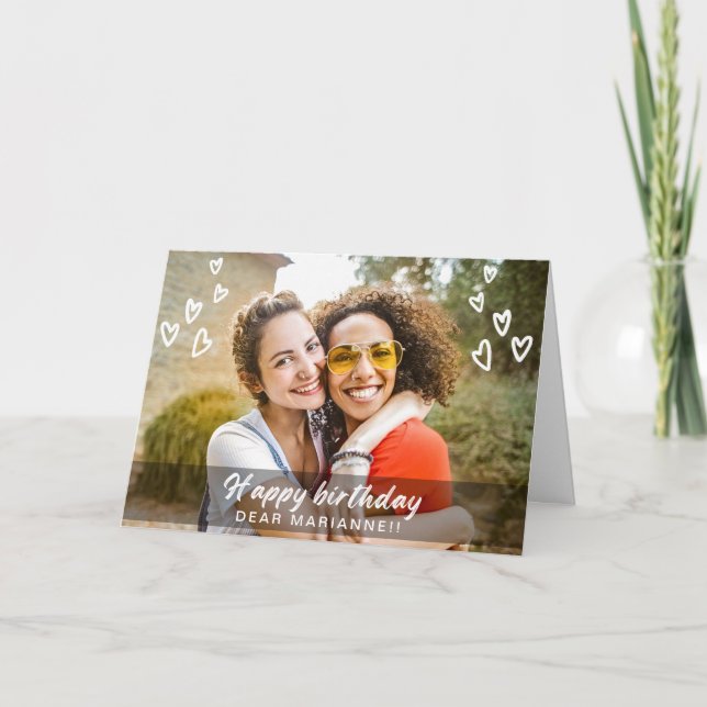Carte d'anniversaire photo moderne avec coeur mign (Devant)