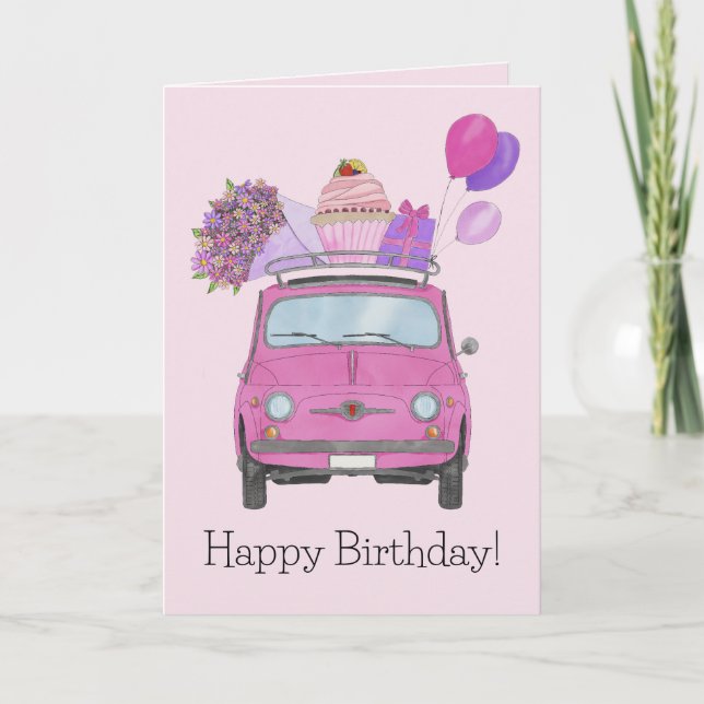 Carte d'anniversaire Pink Retro Fiat 500 (Devant)