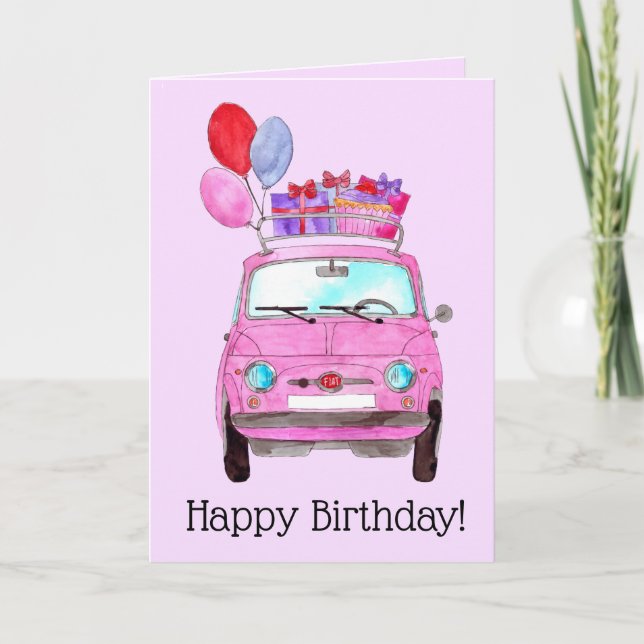 Carte d'anniversaire Pink Retro Fiat 500 (Devant)