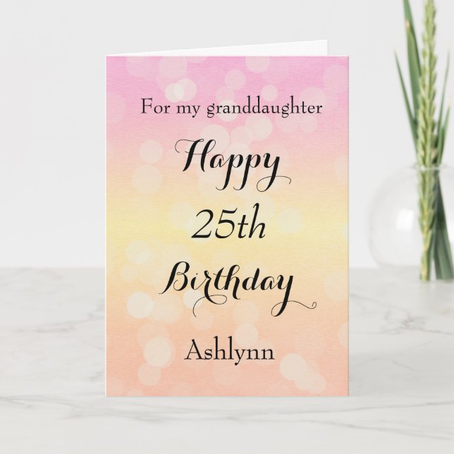 Carte d'anniversaire Pink Yellow Bokeh 25e (Devant)