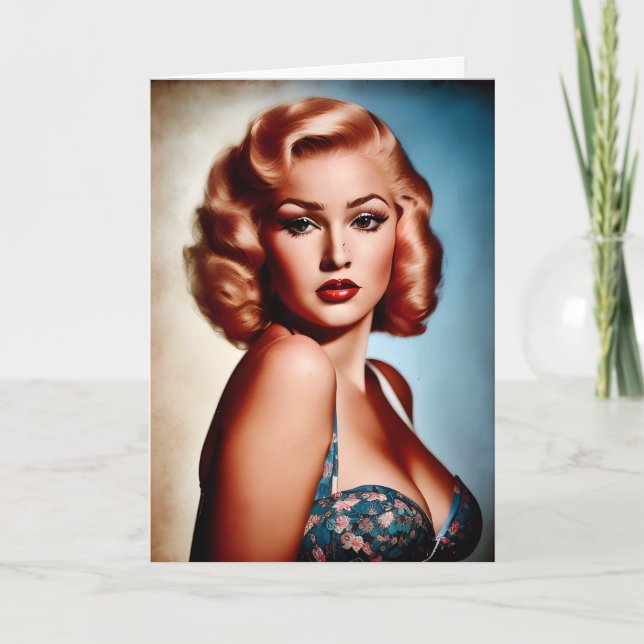 Carte d'anniversaire Pinup vintage AI Art (Devant)