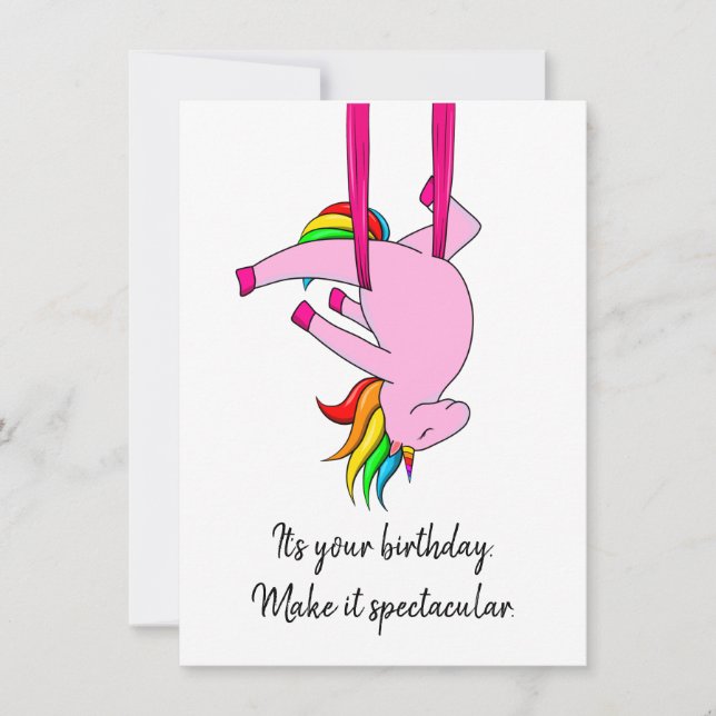 Carte d'anniversaire plate Unicorn soie aérienne (Devant)