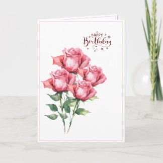 Carte d'anniversaire pliée avec des roses à l'aqua