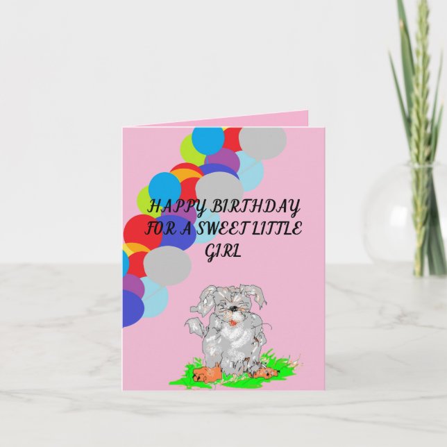 Carte d'anniversaire pliée douce petite fille (Devant)
