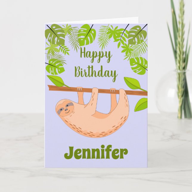 Carte d'anniversaire pliée pour un paresseux migno (Devant)