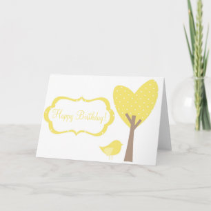 Carte d'anniversaire Pois rétro aux oiseaux jaunes