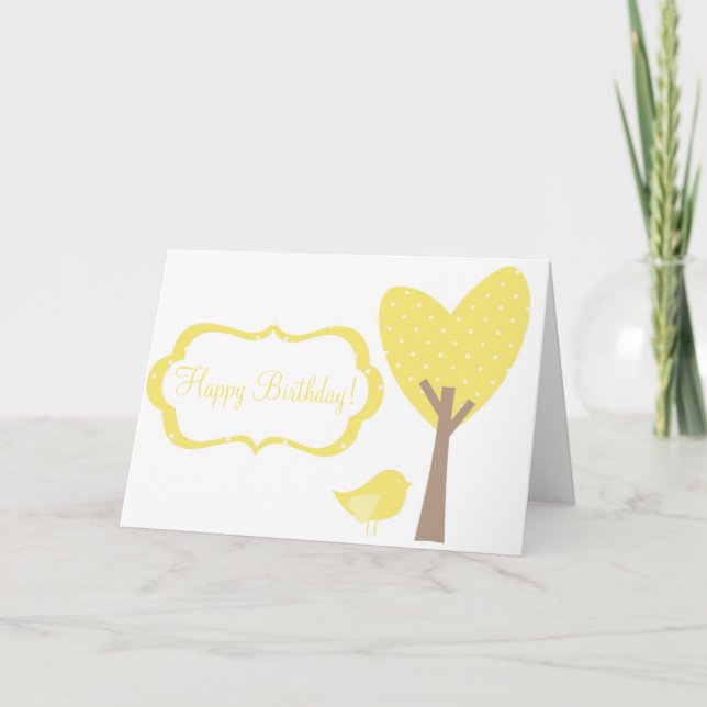 Carte d'anniversaire Pois rétro aux oiseaux jaunes (Devant)