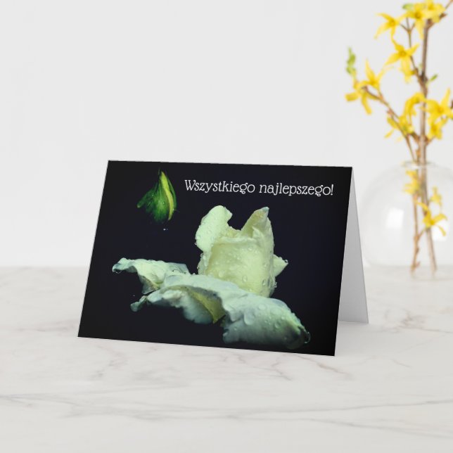Carte d'anniversaire polonaise Sto Lat White Roseb (Fleur jaune)