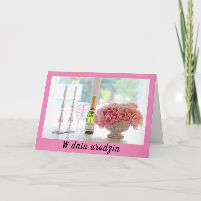 Carte d'anniversaire polonaise urodziny rose carte (Devant)