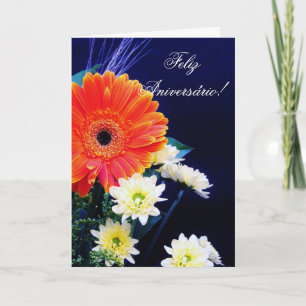 Carte d'anniversaire portugaise avec des fleurs