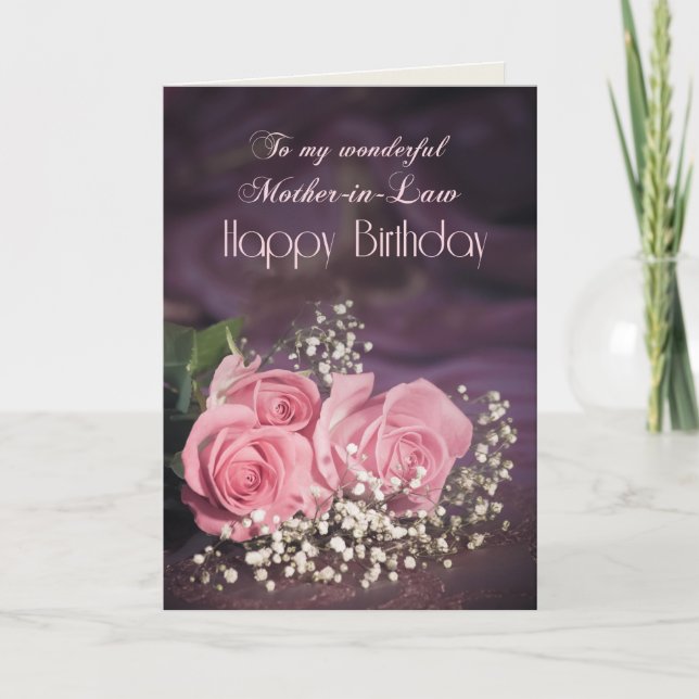 Carte d'anniversaire pour belle-mère aux roses ros (Devant)