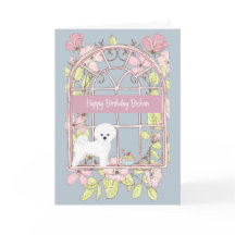 Carte d'anniversaire pour Bichon Dog. Fenêtre flor