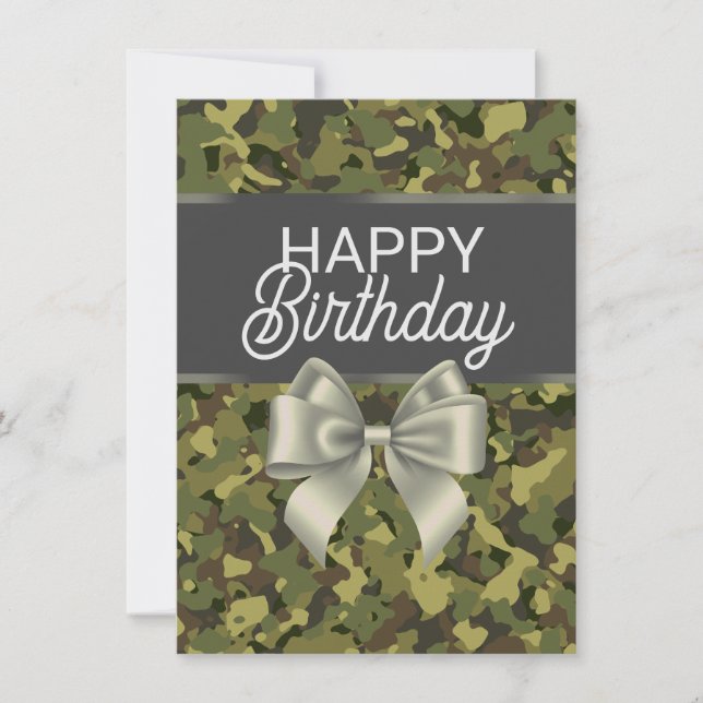 Carte d'Anniversaire pour Camo Vert et Bow (Devant)