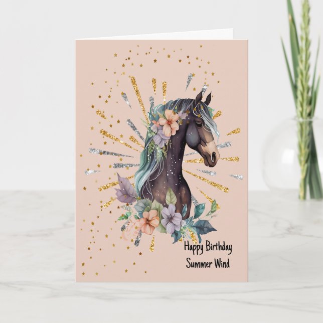 Carte d'anniversaire pour Cheval Brown foncé illus (Devant)
