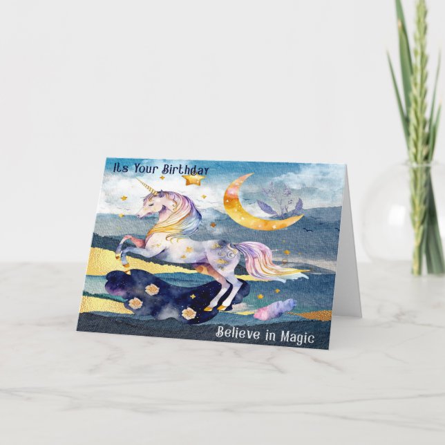 Carte d'anniversaire pour enfant avec licorne (Devant)