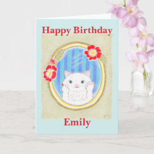 Carte d'anniversaire pour enfants avec chaton blan