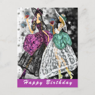 Carte d'anniversaire pour femmes à boire du vin - 