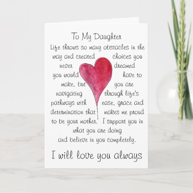 Carte d'anniversaire pour fille avec coeur et mots (Devant)