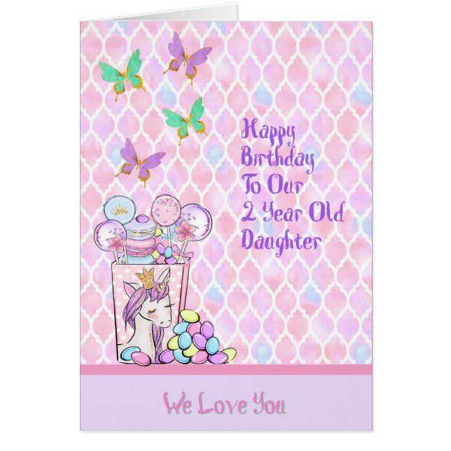 Carte d'anniversaire pour fille de 2 ans, Unicorn (Devant)