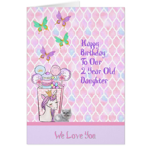 Carte d'anniversaire pour fille de 2 ans, Unicorn (Devant)