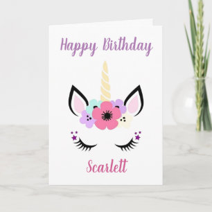Carte d'anniversaire pour filles - Unicorn Head Pi
