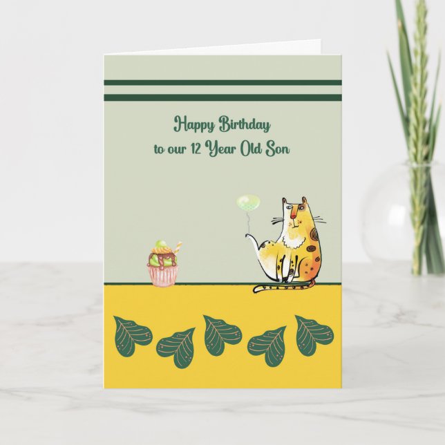 Carte d'anniversaire pour Fils de 12 ans avec chat (Devant)