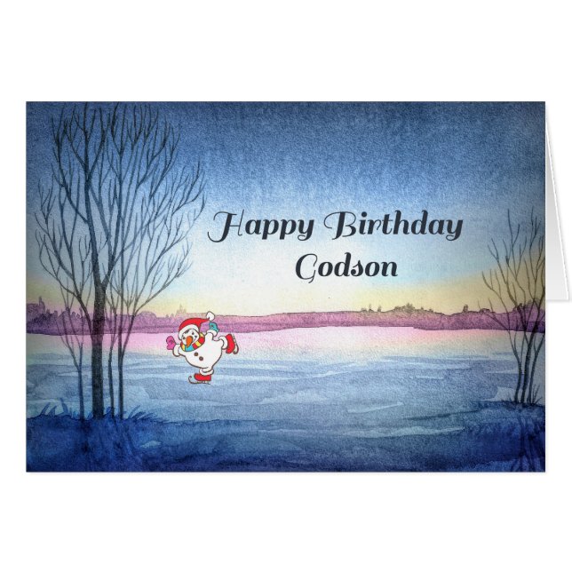 Carte d'anniversaire pour Godson Thème d'hiver (Devant horizontal)