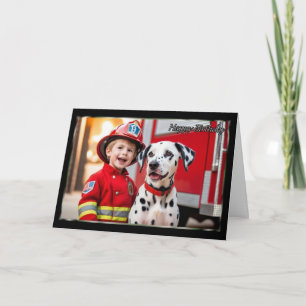 Carte d'anniversaire pour jeune pompier et dalmate