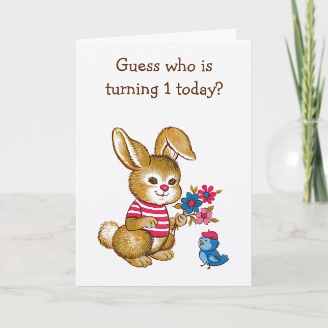 Carte d'anniversaire pour les enfants lapin mignon (Devant)