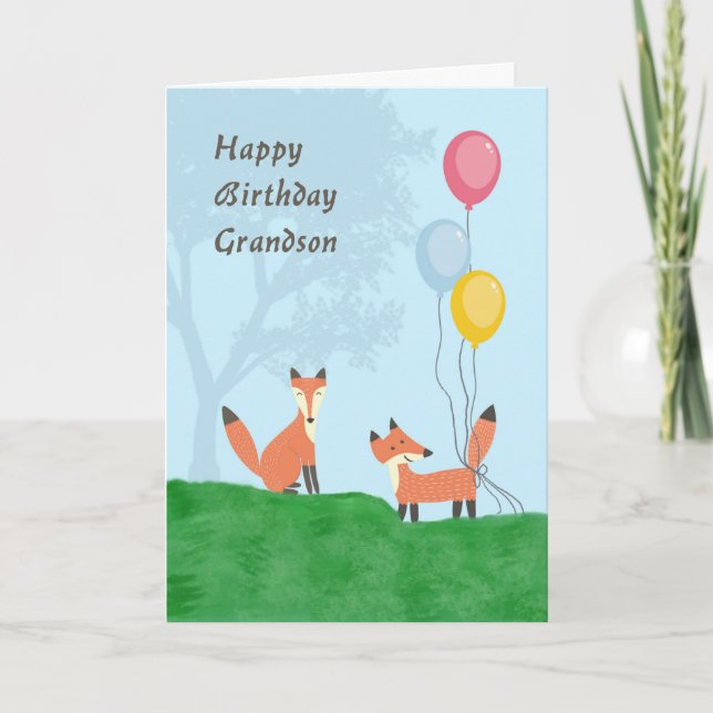 Carte d'anniversaire pour petit-fils avec renards (Devant)