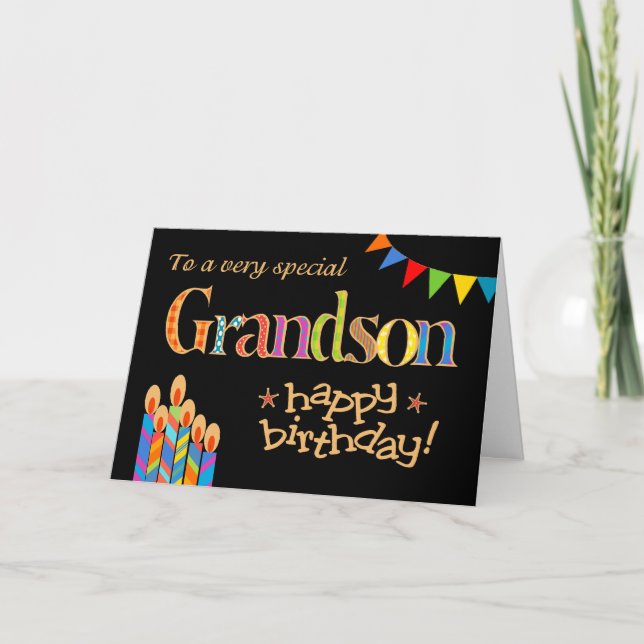 Carte d'anniversaire pour petit-fils, guirlande et (Devant)