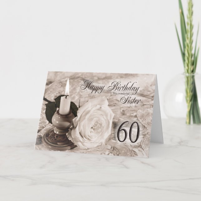 Carte d'anniversaire pour soeur, 60. Bougie et ros (Devant)
