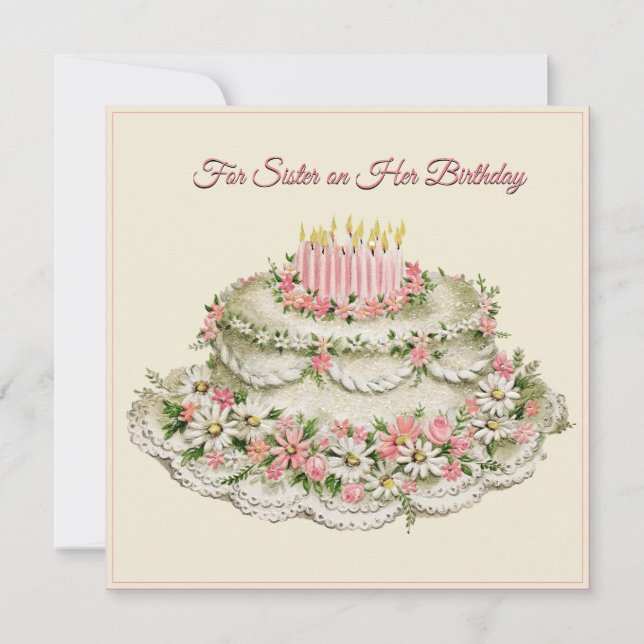 Carte d'anniversaire pour sœur Fleur vintage Gâtea (Devant)