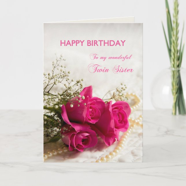 Carte d'anniversaire pour soeur jumelle avec roses (Devant)