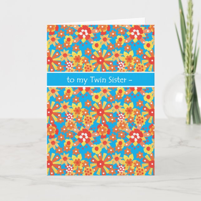 Carte d'anniversaire pour Twin Sister Ditsy Orange (Devant)