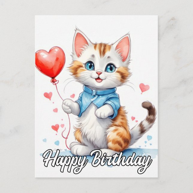 Carte d'anniversaire pour un chat fou - Joyeux Ann (Devant)