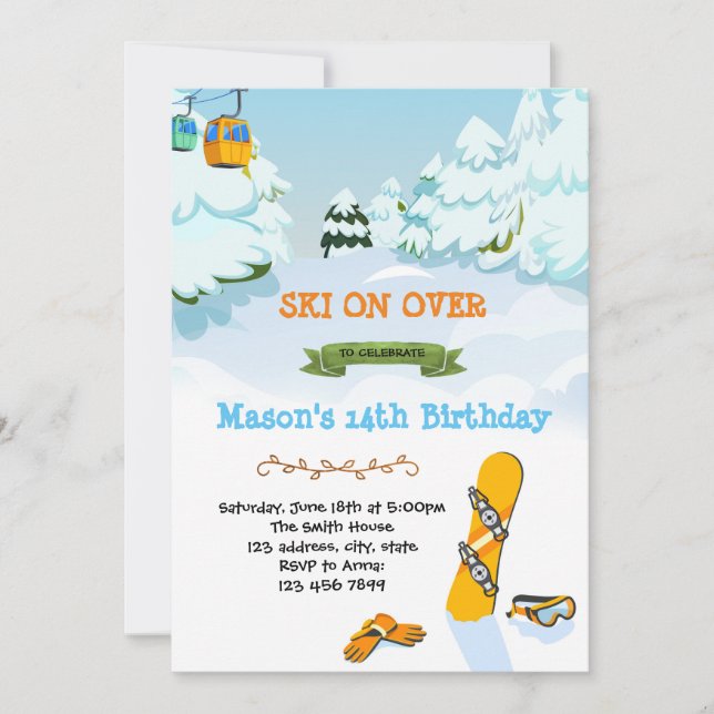 Carte d'anniversaire pour une fête de snowboard (Devant)