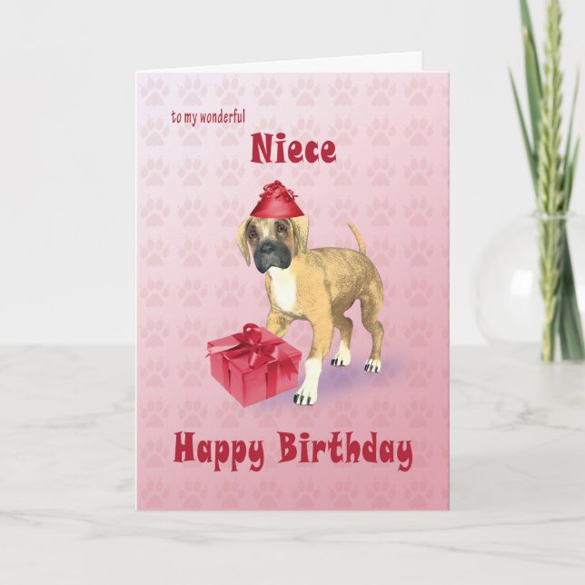 Carte d'anniversaire pour une nièce avec un chiot (Devant)